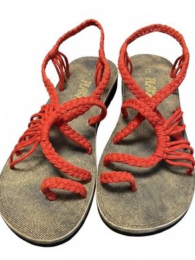 Braided Red Rope Gladiator Sandals for Women - Summer Slip-On